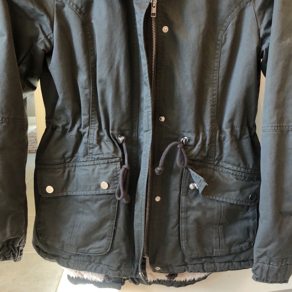 Divided Dark Green Utility Jacket With Cream Lini… - image 3